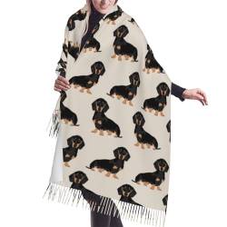 LAMAME Schal mit Totenkopf-Motiv, Skelettknochen, bedruckt, Kaschmir-Gefühl, langer Fransen-Schal, weicher warmer Schal, Dackel Hund, One size von LAMAME