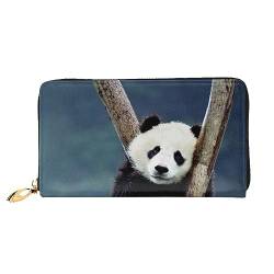LAMAME Schöne Elefanten-bedruckte Ledergeldbörse mit Reißverschlusstasche lange Kupplung tragbare Reise-Brieftasche, Panda, Einheitsgröße von LAMAME