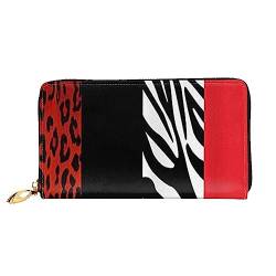 LAMAME Weihnachten Karton Schneemann Gedruckt Große Reise Brieftasche Männer Frauen Reißverschluss Clutch Kartenhalter, Roter Leoparden- und Zebra-Tier, Einheitsgröße von LAMAME