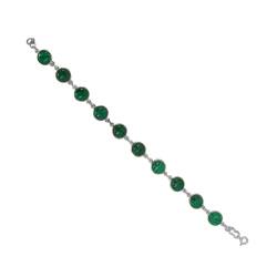 LAMARE – MALACHIT-Armband aus Sterlingsilber – Armband mit runden Edelsteinen – minimalistischer Stil – zwischen 9 und 10 runden Cabochons – verstellbare Länge von 18 bis 19 cm von LAMARE