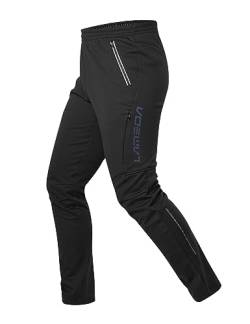 LAMEDA Fahrradhose Laufhose Herren Lang Winter Thermo gefüttert Winddicht Atmungsaktiv Jogginghose Softshellhose für Radfahren Laufen Outdoor Schwarz S von LAMEDA