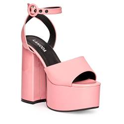 LAMODA - All for You Pink Patent Ankle Strap Extreme Platform Heels, EU 36 von LAMODA