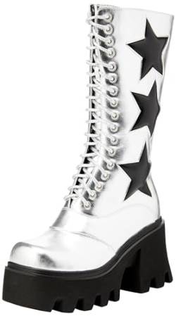 LAMODA Damen Big League Halblange Stiefel, Schwarzer PU-Silberstern, 38 EU von LAMODA