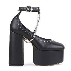 LAMODA Damen Desire Ankle Strap Extreme Court Shoe, Black Pu, 36 EU von LAMODA
