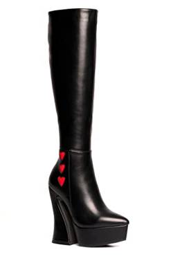 LAMODA Damen Love Potion Knee High Boot, Black Pu Red Heart, 41 EU von LAMODA