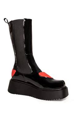 LAMODA Damen Stone Cold Lover Mid Calf Boot, Black Patent Red Heart, 36 EU von LAMODA