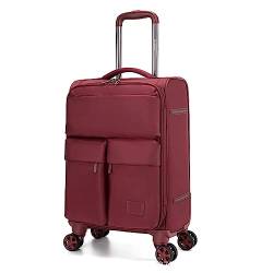 LANAZU Einziehbarer Koffer, Handgepäckkoffer aus Oxford-Stoff, 360° Spinner-Aufbewahrungsbox, geeignet für Flugreisen und Straßenreisen (Wine Red 20inch) von LANAZU
