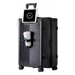 LANAZU Erweiterbarer Koffer mit Rollen/USB-Anschluss/Getränkehalter/TSA-Zollschloss-Koffer für Reisen, Urlaub (Black 50 * 35 * 24CM) von LANAZU
