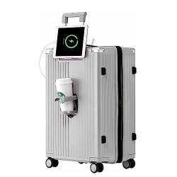 LANAZU Erweiterbarer Koffer mit Rollen/USB-Anschluss/Getränkehalter/TSA-Zollschloss-Koffer für Reisen, Urlaub (Gray 65 * 45 * 28CM) von LANAZU