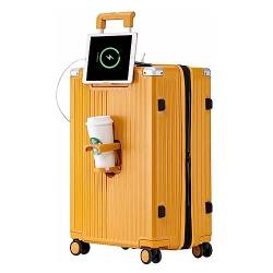 LANAZU Erweiterbarer Koffer mit Rollen/USB-Anschluss/Getränkehalter/TSA-Zollschloss-Koffer für Reisen, Urlaub (Yellow 50 * 35 * 24CM) von LANAZU
