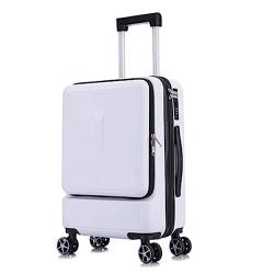 LANAZU Handgepäckkoffer, Trolley-Koffer mit Vorderöffnung und Rollen, Koffer für Männer und Frauen, geeignet für Urlaub und Reisen (White 20inch) von LANAZU
