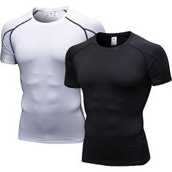 LANBAOSI 2er Kompressionsshirt Herren,Laufshirt Herren Kurzarm Funktionsshirt Atmungsaktiv Sportshirt Männer für Running Workout Jogging Fitness Gym von LANBAOSI