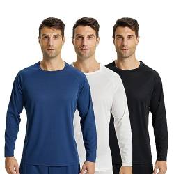LANBAOSI 3er-Pack langärmliges, schnell trocknendes Netz-T-Shirt für Herren, Sonnenschutz, Lauftraining, Baselayer-Oberteil von LANBAOSI