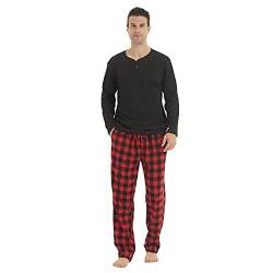 LANBAOSI Herren Schlafanzug lang Zweiteiliger Pyjama Herren lang Warm Winter Langarm Shirt & Schlafanzughose Fleece Karierte Pyjamahose von LANBAOSI