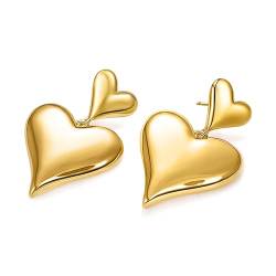 Lanbeide Gold Doppel Herz Ohrringe Liebes Herz Tropfen Hängend Ohrringe Gold Statement Ohrringe 14 Karat Vergoldetes Sterlingsilber Hypoallergene Ohrringe Für Frauen Geschenke von LANBEIDE