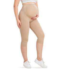 LANCS Mutterschaft Hosen Nahtlose Strumpfhosen Über Bauch Capris Workout Leggings Scurb Hosen Schwangerschaft Shapewear Unter Kleidung, Beige, X-Groß von LANCS