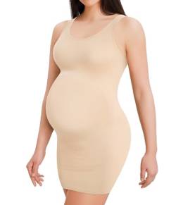 LANCS Nahtloses Umstandskleid, ärmellos, figurbetontes Kleid, Schwangerschaft, Shapewear für Babyparty, Umstandskleidung für Frauen, Beige, Mittel von LANCS