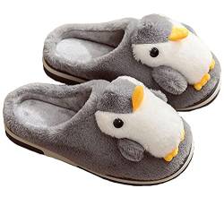 LANFIRE Big Kid und Erwachsene Baumwoll hausschuhe Pinguin Hausschuhe Plüschhausschuhe Tierhausschuhe Damenschuhe (Grey, 39/40, numeric_39) von LANFIRE