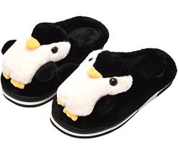 LANFIRE Big Kid und Erwachsene Baumwollhausschuhe Pinguin Hausschuhe Plüschhausschuhe Tierhausschuhe Damenschuhe (Black, 35/36, numeric_35) von LANFIRE