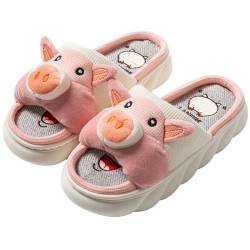 LANFIRE Hausschuhe für Damen Frosch Kuh Schwein Tier Hausschuhe Flachs haushalts pantoffeln Fun Cartoon Hausschuhe (Pink, Erwachsene, Damen, 36, Numerisch (von/bis), EU Schuhgrößensystem, 37, M) von LANFIRE