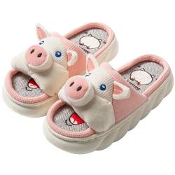 LANFIRE Hausschuhe für Damen Frosch Kuh Schwein Tier Hausschuhe Flachs haushalts pantoffeln Fun Cartoon Hausschuhe (White, Erwachsene, Damen, 36, Numerisch (von/bis), EU Schuhgrößensystem, 37, M) von LANFIRE