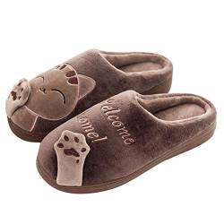 LANFIRE Herren Winter Hausschuhe Damen Hausschuhe，Tierpantoffeln mit Cartoon Katze und Pfote rutschfeste Indoor Home Hausschuhe (44/45 EU, Brown) von LANFIRE