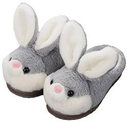 LANFIRE Kaninchen-Baumwoll-Schuhe, Häschen, Hausschuhe, warme Plüsch-Hausschuhe, Tier-Hausschuhe, Schuhe für Damen, Graue Hausschuhe, 37/37.5 EU von LANFIRE