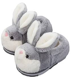 LANFIRE Kaninchen-Baumwoll-Schuhe, Häschen, Hausschuhe, warme Plüsch-Hausschuhe, Tier-Hausschuhe, Schuhe für Damen, Graue Schuhe, 39.5/40.5 EU von LANFIRE