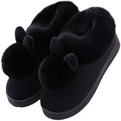 LANFIRE Langohrige Hasenpantoffeln für Männer und Frauen im Herbst und Winter warme Pantoffeln Damen Baumwollschuhe (Black, Numeric_40) von LANFIRE