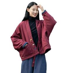 LANG XU GLASS Chinesischer Stil Baumwolle Mantel Damen Retro Chinesische Scheibenschnalle Gesteppt Warm Chinesische Jacke Tang Anzug Top, 4, 48 von LANG XU GLASS