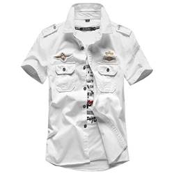 LANG XU GLASS Sommer Militär Shirt Herren Baumwolle Kurzarm Taktische Luft Assault Shirts Herren, Weiß Stil 02, 3XL von LANG XU GLASS