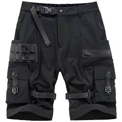 LANG XU GLASS Techwear Militär-Cargo-Shorts für Herren, Hip-Hop-Streetwear-Shorts mit Knopf-Design, Shorts, Hosen, Schwarz , XXL von LANG XU GLASS