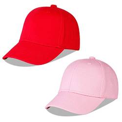 LANGZHEN Baumwolle Outdoor Kleinkind Mädchen Jungen Plain Baseball Cap Baby Infant Strukturierte Einstellbare Hut für Kinder Sonnenhut(M-Red+M-Pink) von LANGZHEN