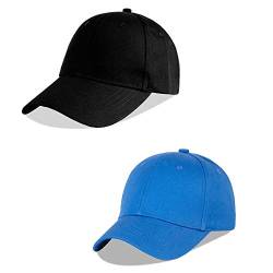 LANGZHEN Baumwolle Outdoor Kleinkind Mädchen Jungen Plain Baseball Cap Baby Infant Strukturierte Einstellbare Hut für Kinder Sonnenhut (M-Schwarz+M-Blau) von LANGZHEN