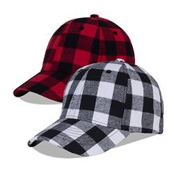 LANGZHEN Einstellbare Plaid Print Baseball Cap Weiche Baumwollmischung Checked Print Outdoor Hut Cap für Männer Frauen (Grid Schwarz+Rot&Grid Schwarz+Weiß) von LANGZHEN