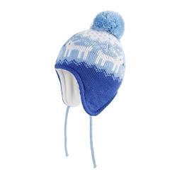 LANGZHEN Hirsch Hut für Mädchen Kleinkind Pom Pom Beanie Kid Winter Hüte Kleinkind Kappe Stricken Warme Mützen Mützen für Baby Jungen Mädchen (Hirsch-Blau, M(48-50CM/18.9"-19.69")) von LANGZHEN