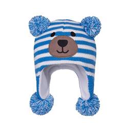 LANGZHEN Kleinkind Kinder Kleinkind Winter Hut, Earflap Strick Warme Kappe Fleece gefütterte Mütze für Baby Jungen Mädchen (Bär-Blauer Streifen, 2-4 T) von LANGZHEN