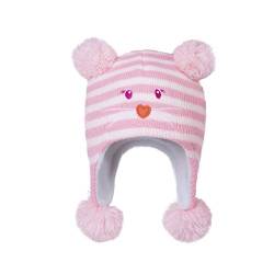 LANGZHEN Kleinkind Kinder Kleinkind Winter Hut, Earflap Strick Warme Kappe Fleece gefütterte Mütze für Baby Jungen Mädchen (Bär-Rosa Streifen, 12-24 Monate) von LANGZHEN