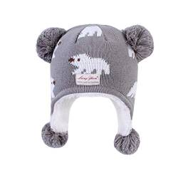 LANGZHEN Kleinkind Kinder Kleinkind Winter Hut, Earflap Strick Warme Kappe Fleece gefütterte Mütze für Baby Jungen Mädchen (Eisbär bis Grau, L(50-52CM/19.69"-20.47")) von LANGZHEN