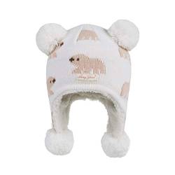 LANGZHEN Kleinkind Kinder Kleinkind Winter Hut, Earflap Strick Warme Kappe Fleece gefütterte Mütze für Baby Jungen Mädchen (Eisbär-weiß, 12-24 Monate) von LANGZHEN