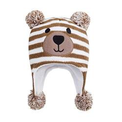 LANGZHEN Kleinkind Kinder Kleinkind Winter Hut, Earflap Strick Warme Kappe Fleece gefütterte Mütze für Baby Jungen Mädchen (braun, S) von LANGZHEN