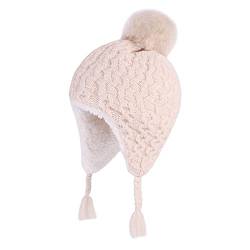 LANGZHEN Kleinkind Pom Pom Beanie Kid Winter Hüte Kleinkind Cap Stricken Warme Mützen Mützen für Baby Jungen Mädchen (Beige,6-12 Monate) von LANGZHEN