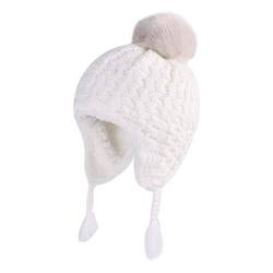 LANGZHEN Kleinkind Pom Pom Beanie Kid Winter Hüte Kleinkind Kappe Stricken Warme Mützen Mützen für Baby Jungen Mädchen(weiß,2-4 T) von LANGZHEN