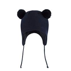 LANGZHEN Nette Pom Pom Babys Winter Hut Infant Earflap Strick Warme Kappe für Jungen Mädchen Kleinkind Kinder Fleece gefütterte Mütze (Classic -Navy, 12-24 Monate) von LANGZHEN