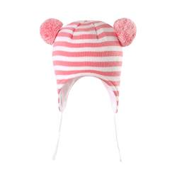 LANGZHEN Nette Pom Pom Babys Winter Hut Infant Earflap Strick Warme Kappe für Jungen Mädchen Kleinkind Kinder Fleece gefütterte Mütze (Rosa-Streifen,-6 Monate) von LANGZHEN