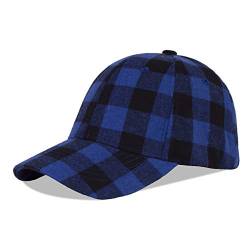 LANGZHEN Plaid Print verstellbare Baseball Cap Soft Cotton Blend Checked Print Outdoor Hut Cap für Männer Frauen (Grid Blue+Black) von LANGZHEN