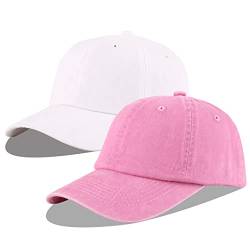 LANGZHEN Unisex Baseball Cap 100% Baumwolle Fits Männer Frauen Washed Denim Einstellbare Dad Hut (Pink+White, One Size) von LANGZHEN