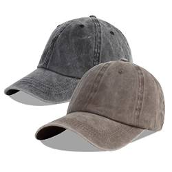 LANGZHEN Unisex Baseball Cap 100% Baumwolle Fits Männer Frauen Washed Denim Einstellbare Papa Hut (Schwarz+Dunkel Khaki, One Size) von LANGZHEN