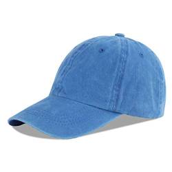 LANGZHEN Unisex-Baseballkappe, 100% Baumwolle, passend für Männer und Frauen, gewaschenes Denim, verstellbare Mütze, Gewaschener Schmuck Blau, 58 von LANGZHEN