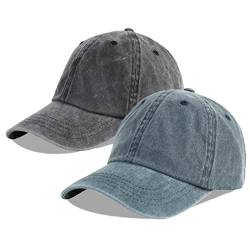 LANGZHEN Unisex Plain Gewaschene Baumwolle und Denim Baseball Cap Verstellbare Papa Hut mit Grau mit One Size von LANGZHEN